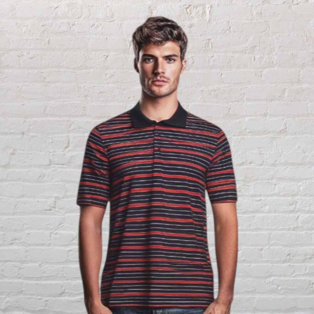 FILA SPORT -- Large Man's Polo Shirt, Red/Black Stripe, Breast Pocket, Buttons